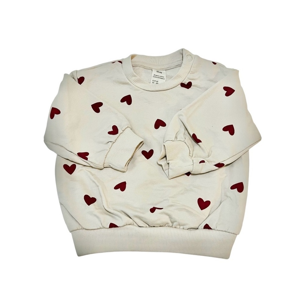 H&M Cream‎ Sweatshirt with Red Heart Pattern